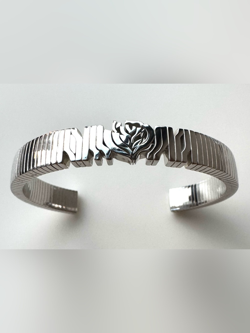 BURBERRY NWT Sterling Silver Rose Monogram Cuff Bracelet M Unisex - Picture 5 of 10